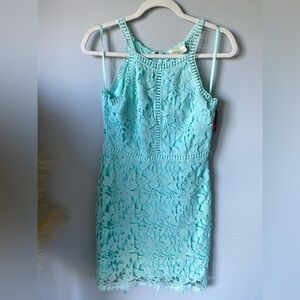 Elegant Lace Mini Dress in Aqua